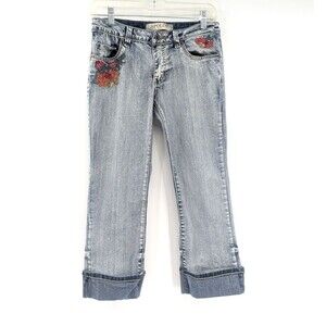 Apollo Vintage 90s Y2K Low Rise Cropped Beaded Embroidered Capri Jeans Size 3/4